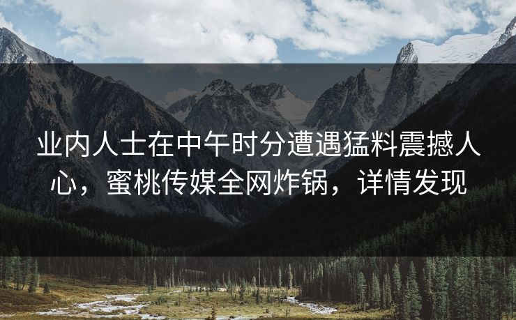 业内人士在中午时分遭遇猛料震撼人心，蜜桃传媒全网炸锅，详情发现