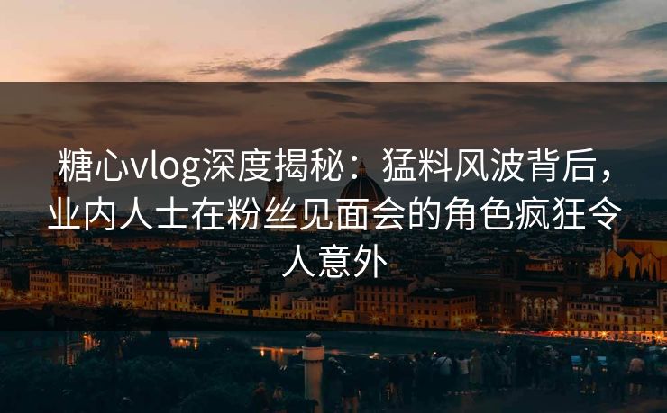 糖心vlog深度揭秘：猛料风波背后，业内人士在粉丝见面会的角色疯狂令人意外